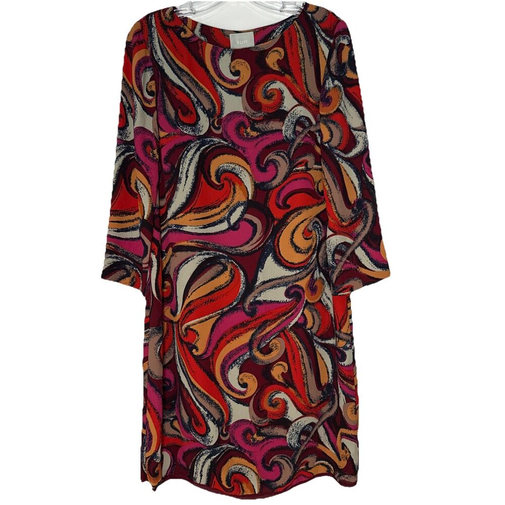 Maeve Anthropologie Flavia Swirl Print Shift Dress Small Abstract Red Orange